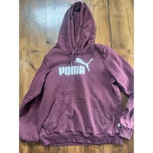 Puma Essentials‎ Logo Hoodie Maroon Burgundy Pullover Sweatshirt Womens XL